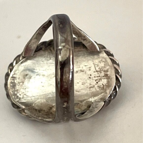 Navajo Silver Turquoise Oval Ring Twisted Rope Native American Size 7 Vintage - Picture 4 of 8